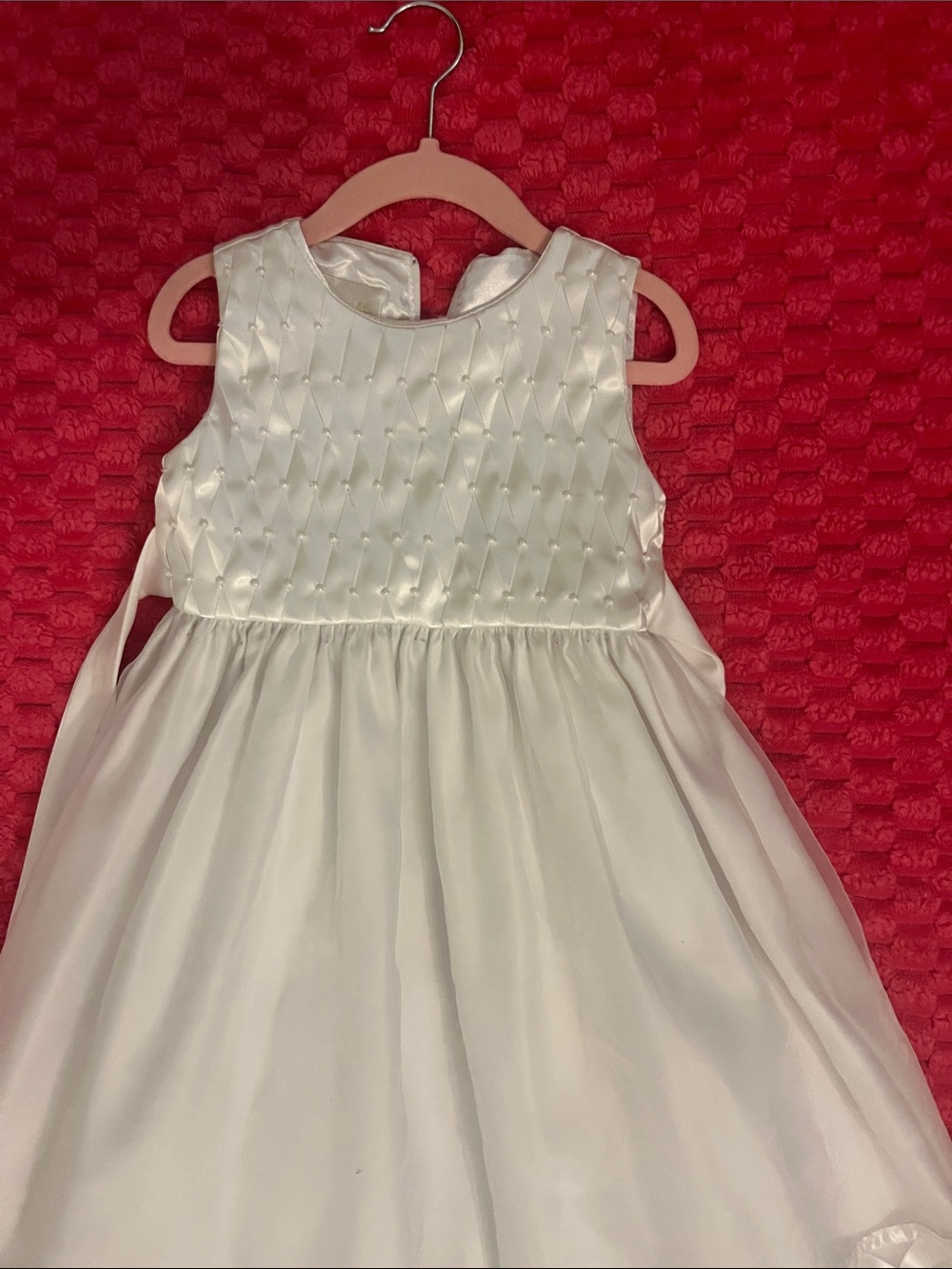 Cinderella White Satin Smocked Bodice Formal Dress